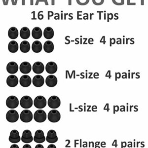 A-Focus 16 Pairs 3.8mm Inner Hole Ear Tips Fit Most in-Ear Earbuds ( Inner Hole 3.8mm -4.5mm ), Replacement Silicone Eartips Compatible with Beats Flex WF-1000XM4 and Powerbeats Pro, Black