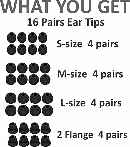 A-Focus 16 Pairs 3.8mm Inner Hole Ear Tips Fit Most in-Ear Earbuds ( Inner Hole 3.8mm -4.5mm ), Replacement Silicone Eartips Compatible with Beats Flex WF-1000XM4 and Powerbeats Pro, Black