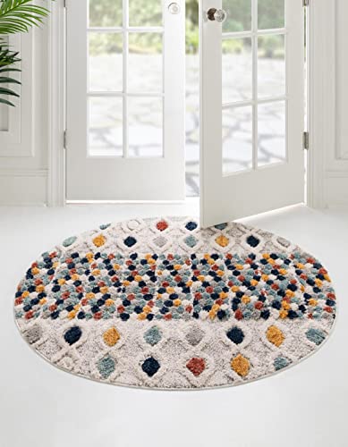 Unique Loom Cherokee Collection Area Rug - Asheville (Round 4' 0" x 4' 0", Multi/ Green)