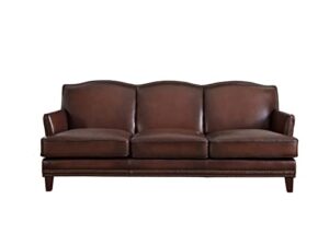 hydeline oxford top grain leather sofa couch, 86", caramel brown
