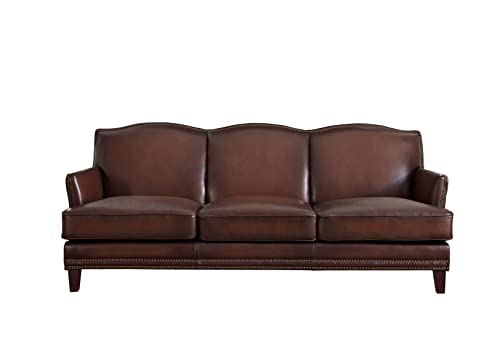 Hydeline Oxford Top Grain Leather Sofa Couch, 86", Caramel Brown