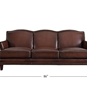 Hydeline Oxford Top Grain Leather Sofa Couch, 86", Caramel Brown