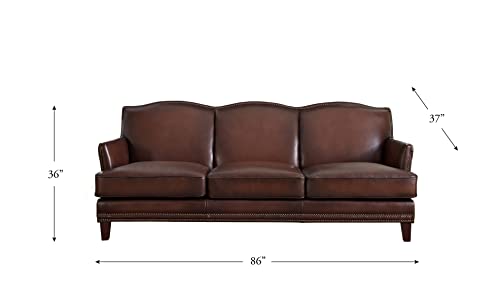 Hydeline Oxford Top Grain Leather Sofa Couch, 86", Caramel Brown