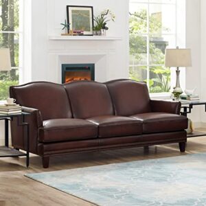 Hydeline Oxford Top Grain Leather Sofa Couch, 86", Caramel Brown