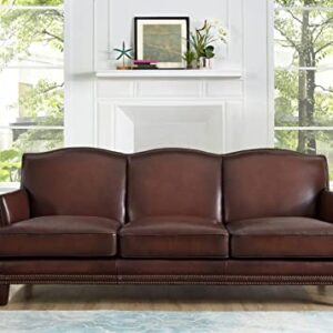 Hydeline Oxford Top Grain Leather Sofa Couch, 86", Caramel Brown