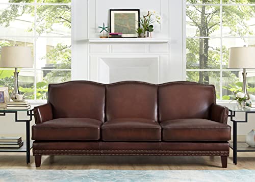 Hydeline Oxford Top Grain Leather Sofa Couch, 86", Caramel Brown