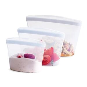 stasher reusable silicone storage bag, food storage container, microwave and dishwasher safe, leak-free, bundle 3-pack bowls, clear