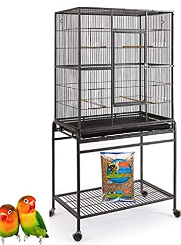 54" Large Wrought Iron Metal Bird Flight Breeder Cage with Side Breeding Nest Doors with Removable Rolling Stand