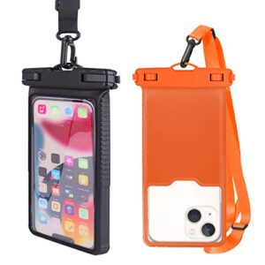 LANQI 2Pcs New for 2022 3D Waterproof Phone case,Underwater Phone Pouch Bags for iPhone 13/12 /11 Pro Max/XR/SE/XS/8 7 6S Plus, Samsung Galaxy, and Pixel Phones Up to 6.9''-Black/Orange