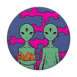 Trippy Alien Family Cat Psychedelic Hallucinogenic Space ET PopSockets Swappable PopGrip