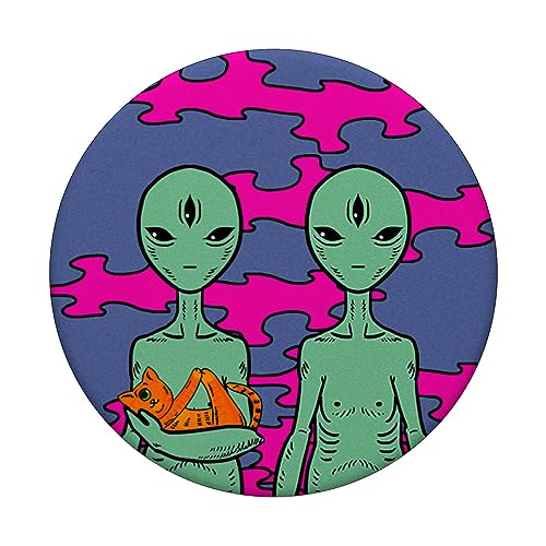 Trippy Alien Family Cat Psychedelic Hallucinogenic Space ET PopSockets Swappable PopGrip