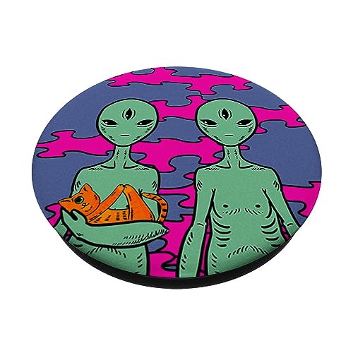 Trippy Alien Family Cat Psychedelic Hallucinogenic Space ET PopSockets Swappable PopGrip