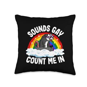 pride month lgbtq stuff & lgbt gifts men women sounds count me in opossum rainbow flag lgbt gay pride throw pillow, 16x16, multicolor