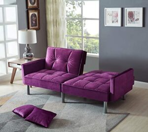 legend vansen velvet sleeper loveseat with pillow twin size contemporary sofas for living room and bedroom sofabed, 75.5'', purple