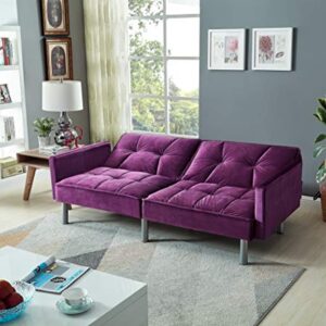 Legend Vansen Velvet Sleeper Loveseat with Pillow Twin Size Contemporary Sofas for Living Room and Bedroom Sofabed, 75.5'', Purple