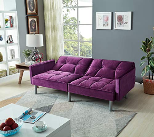 Legend Vansen Velvet Sleeper Loveseat with Pillow Twin Size Contemporary Sofas for Living Room and Bedroom Sofabed, 75.5'', Purple