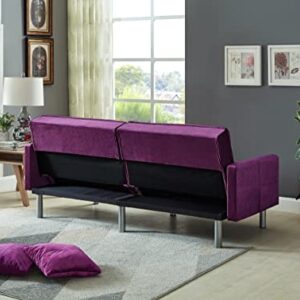 Legend Vansen Velvet Sleeper Loveseat with Pillow Twin Size Contemporary Sofas for Living Room and Bedroom Sofabed, 75.5'', Purple