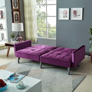 Legend Vansen Velvet Sleeper Loveseat with Pillow Twin Size Contemporary Sofas for Living Room and Bedroom Sofabed, 75.5'', Purple