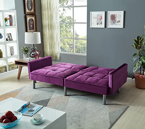 Legend Vansen Velvet Sleeper Loveseat with Pillow Twin Size Contemporary Sofas for Living Room and Bedroom Sofabed, 75.5'', Purple