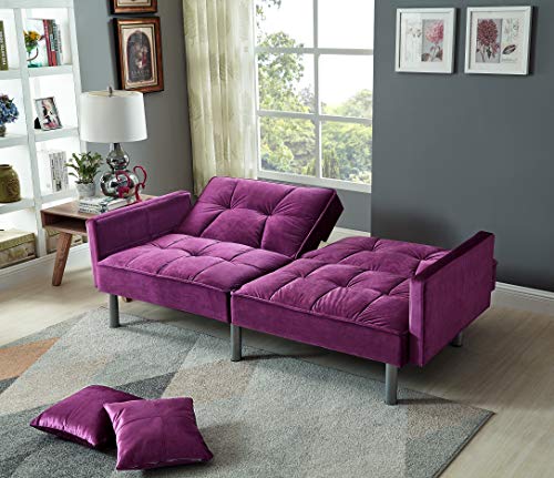 Legend Vansen Velvet Sleeper Loveseat with Pillow Twin Size Contemporary Sofas for Living Room and Bedroom Sofabed, 75.5'', Purple