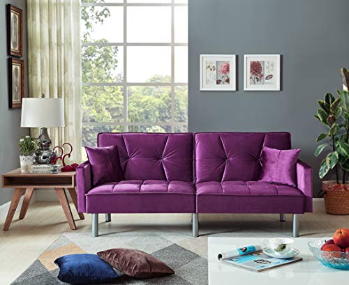 Legend Vansen Velvet Sleeper Loveseat with Pillow Twin Size Contemporary Sofas for Living Room and Bedroom Sofabed, 75.5'', Purple