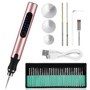 topretty electric engraving pen kit, cordless rechargeable grinding pen with 35 bits,portable mini engraver tools,diy rotary etching pen for carving glass plastic wood ceramics jewelry manicure-rose