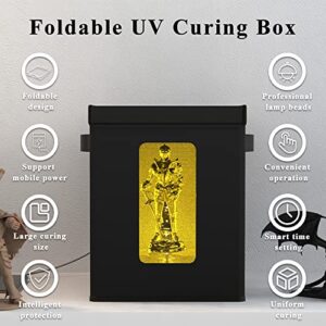 UV Resin Curing Box, Foldable Resin 3D Printed Models Curing Machine for LCD | DLP | SLA 405nm| with Driven Turntable| Time Control |Acrylic Reflector