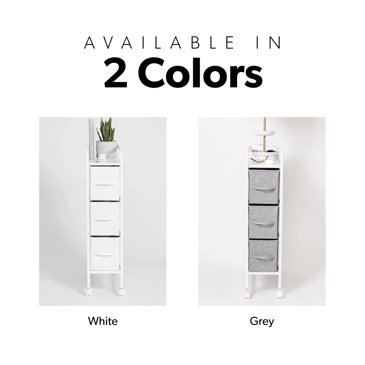 Dormify 3-Drawer Cart with Wheels | Skinny Bedside Table Storage Drawers | Small Cabinet | Clothes Tower | Organizer | Nightstand | Grey | 7.8"W x 18.5"D x 29.8"H | Dorm Essential