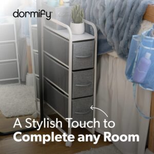 Dormify 3-Drawer Cart with Wheels | Skinny Bedside Table Storage Drawers | Small Cabinet | Clothes Tower | Organizer | Nightstand | Grey | 7.8"W x 18.5"D x 29.8"H | Dorm Essential
