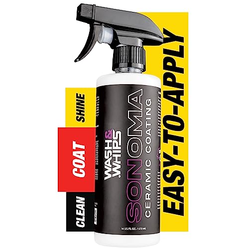 WASH&WHIPS Sonoma Ceramic Coating Spray 9H - Easy to Apply, No Cure Time - Protect from Sun Rays Chemical Stains, Hydrophobic with a Glossy Shine & Finish - Cars, Rv’s, Motorcycles & Boats - 16 fl oz