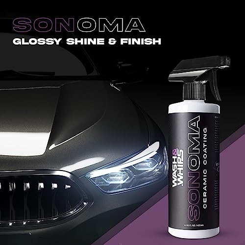 WASH&WHIPS Sonoma Ceramic Coating Spray 9H - Easy to Apply, No Cure Time - Protect from Sun Rays Chemical Stains, Hydrophobic with a Glossy Shine & Finish - Cars, Rv’s, Motorcycles & Boats - 16 fl oz