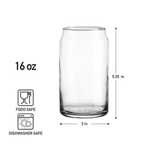 Glaver's Drinking Glasses 4pc Can Shaped Glass Cup Set, 16oz Beer Can Glass Coffee Cups, Cocktail Glasses, Water, Soda, Smoothie, Juice, Can Glasses. Dishwasher Safe