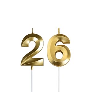 gold 26th & 62nd birthday candles,gold number 26 62 cake topper for birthday decorations party decoration