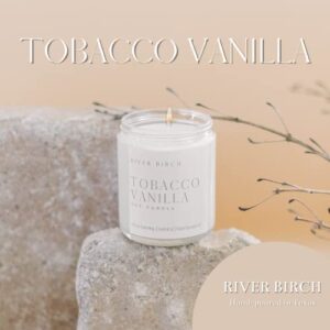 River Birch Candles Tobacco Vanilla Scented Candle | Premium, All-Natural, Non-Toxic, Soy Candles | 8.5oz 40 Hr Burn Time | Cozy Relaxing Gifts for Home