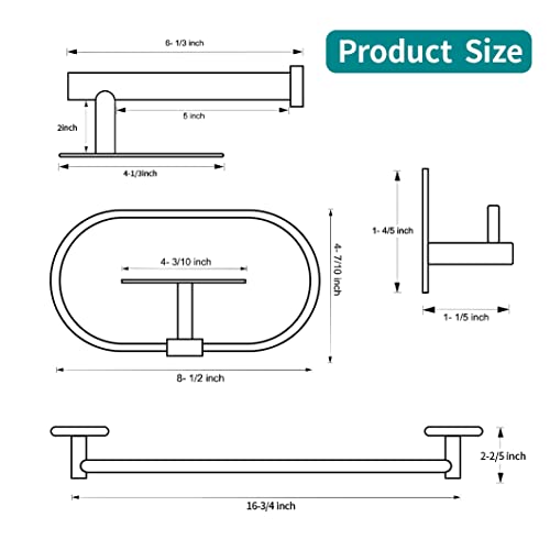 HouseAid 5-Piece Self Adhesive Towel Holder Set for Bathroom, Adhesive Bathroom Hardware Accessories Including Towel Ring, Toilet Paper Holder, 18” Towel Bar and 2 Towel Hooks, Brushed Gold