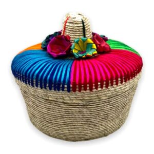 Amantoli - Mexican 100% Handwoven Sombrero Tortilla Baskets (2 Piece Set) | Mexican Tortilla Warmer |Tortillero de Palma Hecho en Mexico | Palm Straw Mexican Tortilla Bowl | Fiesta - Decoration.