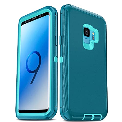 LeYi Compatible for Galaxy S9 Case, Samsung Galaxy S9 Case, 3 in 1 Full Body Shockproof Rubber Dustproof Rugged Defender Protection Case Samsung Galaxy S9 Phone Case, Teal Blue