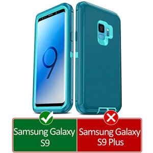 LeYi Compatible for Galaxy S9 Case, Samsung Galaxy S9 Case, 3 in 1 Full Body Shockproof Rubber Dustproof Rugged Defender Protection Case Samsung Galaxy S9 Phone Case, Teal Blue