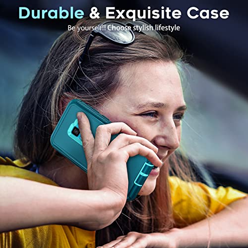 LeYi Compatible for Galaxy S9 Case, Samsung Galaxy S9 Case, 3 in 1 Full Body Shockproof Rubber Dustproof Rugged Defender Protection Case Samsung Galaxy S9 Phone Case, Teal Blue
