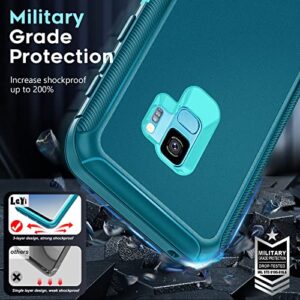 LeYi Compatible for Galaxy S9 Case, Samsung Galaxy S9 Case, 3 in 1 Full Body Shockproof Rubber Dustproof Rugged Defender Protection Case Samsung Galaxy S9 Phone Case, Teal Blue