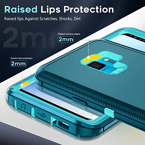 LeYi Compatible for Galaxy S9 Case, Samsung Galaxy S9 Case, 3 in 1 Full Body Shockproof Rubber Dustproof Rugged Defender Protection Case Samsung Galaxy S9 Phone Case, Teal Blue