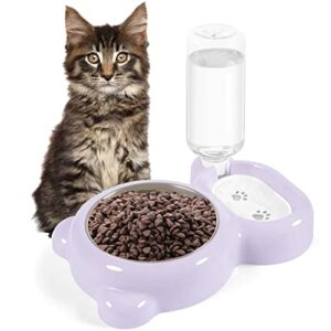 kathson double dog cat bowls, kitten food and water bowl set stainless steel detachable puppy feeder and automatic water dispenser pet feeder for small size dog (purple)