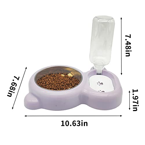 Kathson Double Dog Cat Bowls, Kitten Food and Water Bowl Set Stainless Steel Detachable Puppy Feeder and Automatic Water Dispenser Pet Feeder for Small Size Dog (Purple)