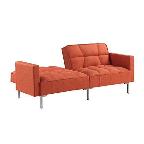 Modern Linen Convertible Futon Sofa Bed, 2-in-1 Sleeper Sofa with 2 Pillows, 3 Adjustable Angles for Backrest, Living Room Couch with 5 Sturdy Metal Legs, Upholstered Loveseat for Home, (Orange)