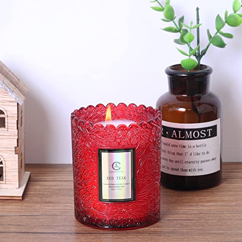 LUKKLOVE Red Teak Candle, Scented Candles Gifts for Women, Single Wick Glass Candles for Home Scented, Over 45 Hours of Burn Time Classic Glass Tumbler