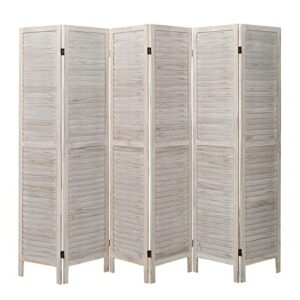 ecomex 6 panel louver wood room divider 5.6ft.tall folding privacy screen panels, room divider wall, divider for room separation, partition room dividers and effectively block sight(white)