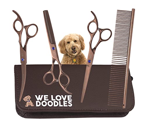 We Love Doodles Dog Grooming Scissors Kit - Dog Grooming Shears - Curved Dog Grooming Scissors - Thinning Scissors For Dogs - Best Grooming Scissors For Goldendoodles