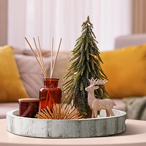 Spiareal Christmas Wood Round Tray Table Decorative Serving with Handles Rustic Coffee Candy Wooden Trays Farmhouse Decor for Birthday Party Tea Supplies(Candy Style)