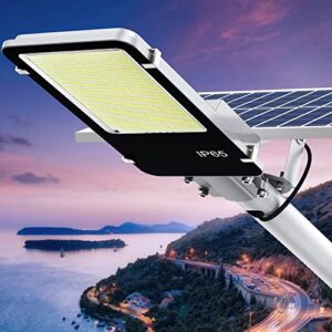 a-zone 1500w solar street lights waterproof, 7000k high brightness outdoor dusk to dawn, wide angle lamp with remote control, for parking lot, yard, stadium, plaza