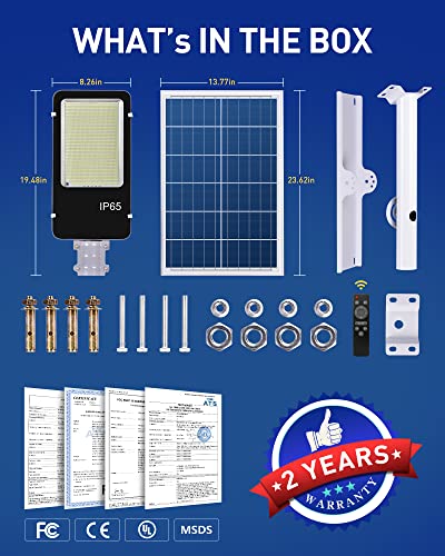 A-ZONE 1500W Solar Street Lights Waterproof, 7000K High Brightness Outdoor Dusk to Dawn, Wide Angle Lamp with Remote Control, for Parking Lot, Yard, Stadium, Plaza